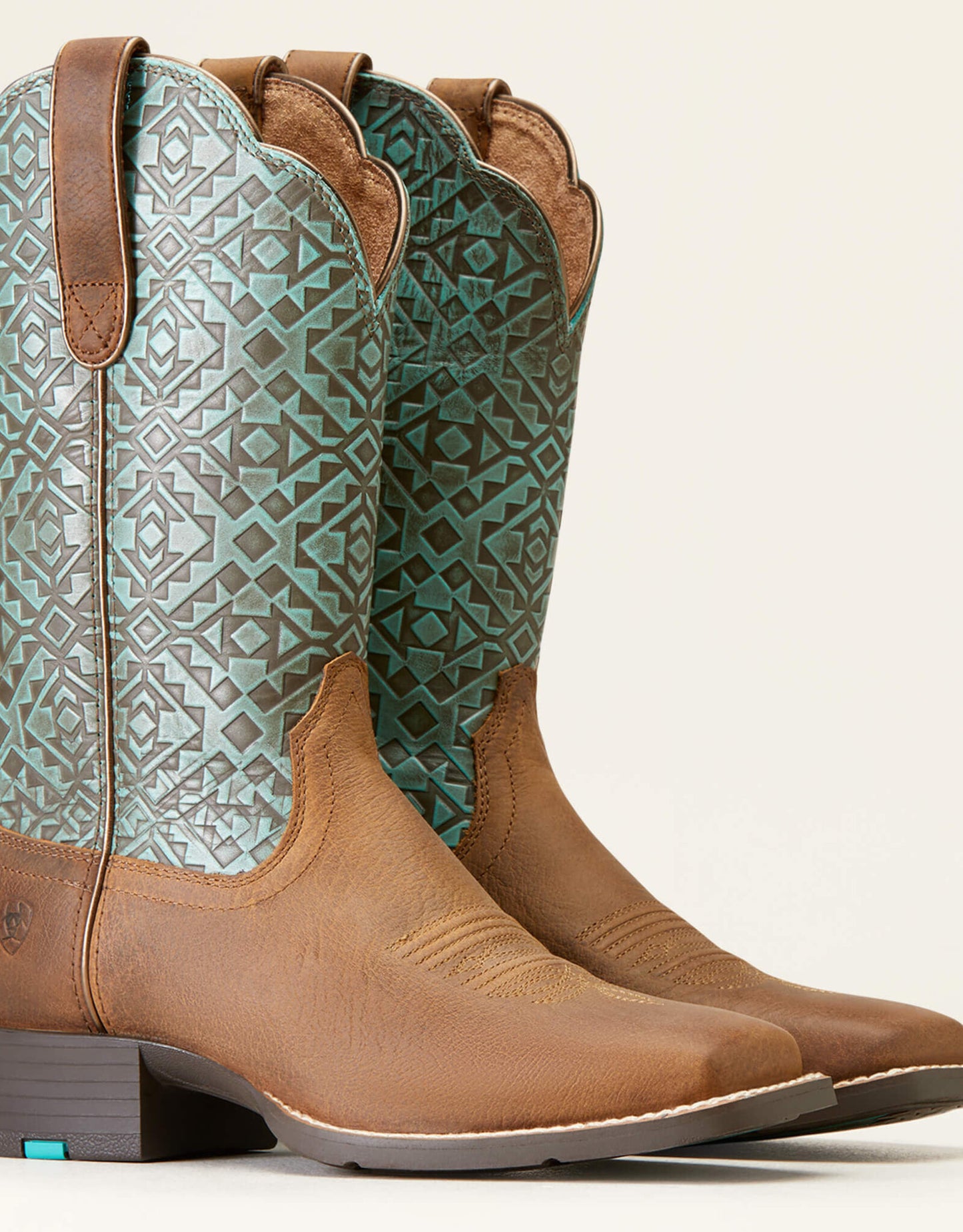 Turquoise Blanket Embossed Round Up Wide Square Toe Cowboy Boot