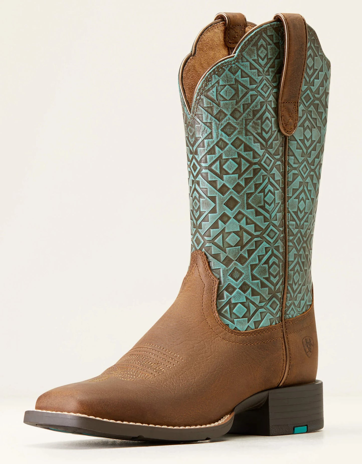 Turquoise Blanket Embossed Round Up Wide Square Toe Cowboy Boot