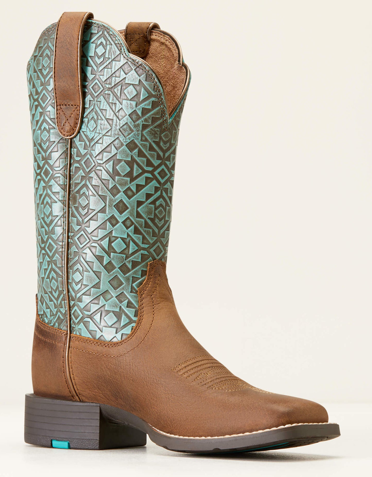 Turquoise Blanket Embossed Round Up Wide Square Toe Cowboy Boot