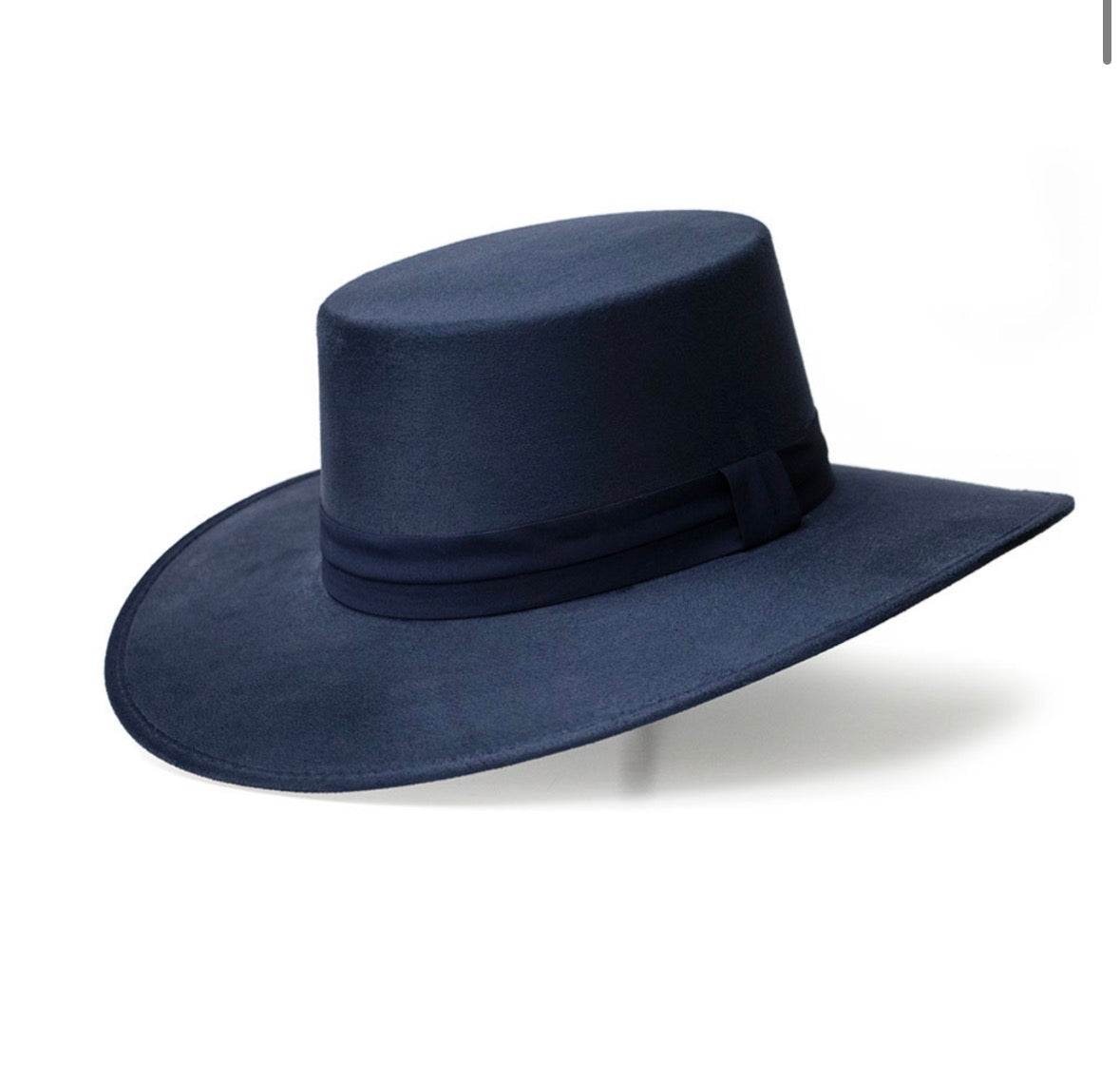 Blå western fashionhatt i semsket finish – Boater-krone