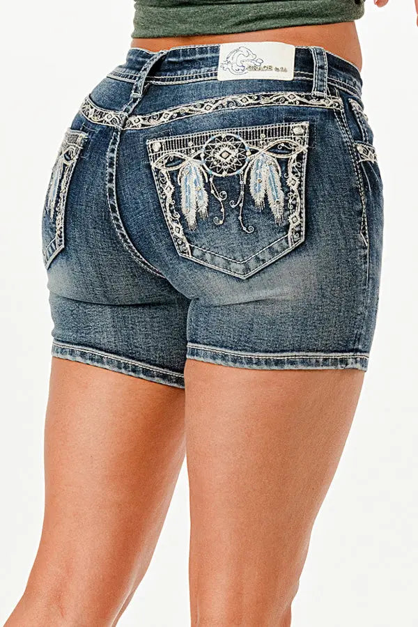 Grace In LA Dream Catcher Denim Shorts