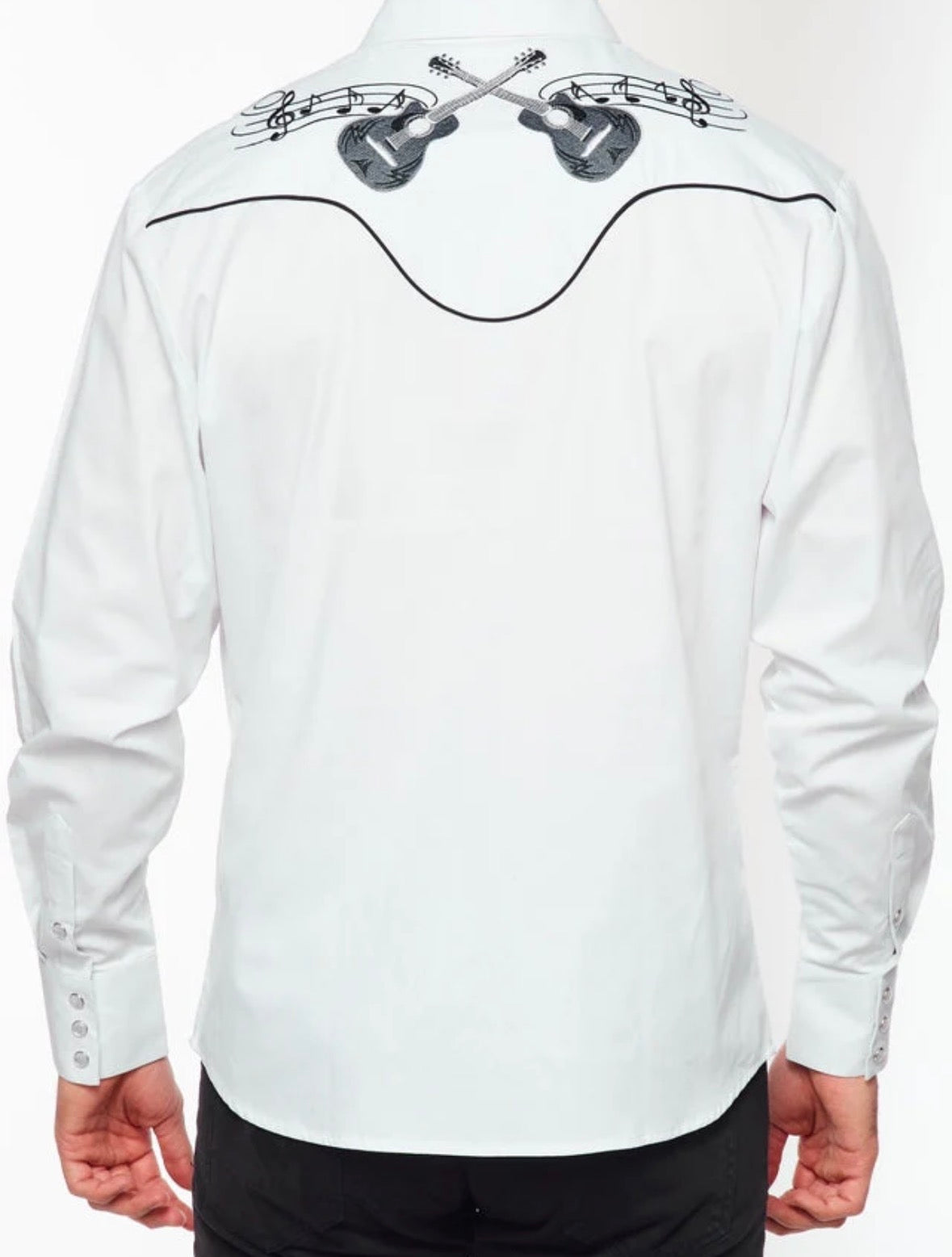 Men’s Western Cowboy Embroidery Shirt – Klassisk westernskjorte med gitar broderi