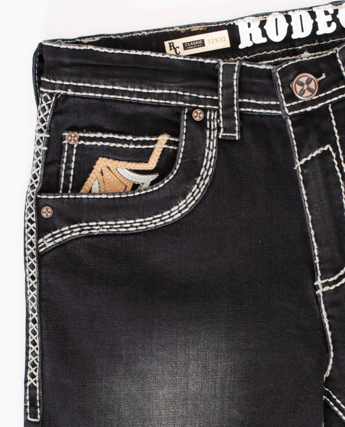 Men’s stretchy slim straight black jeans - Rodeo Clothing