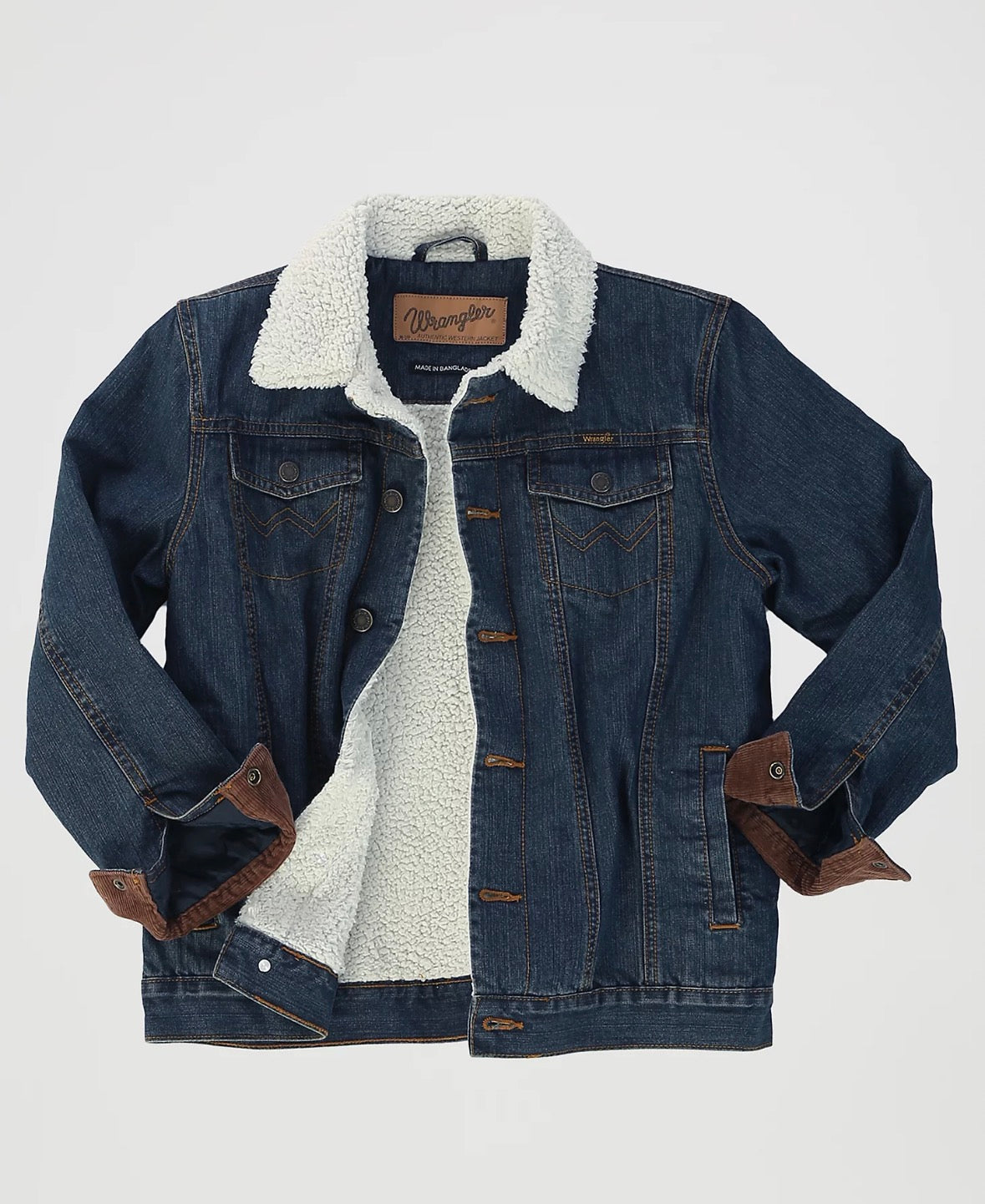 Guttejakke WRANGLER® i westernstil med sherpafor, rustikk