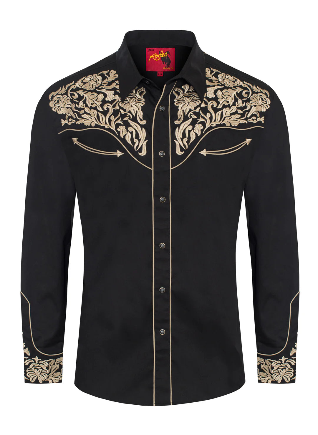 Men’s Western Cowboy Embroidery Shirt – Klassisk westernskjorte med rose motiv