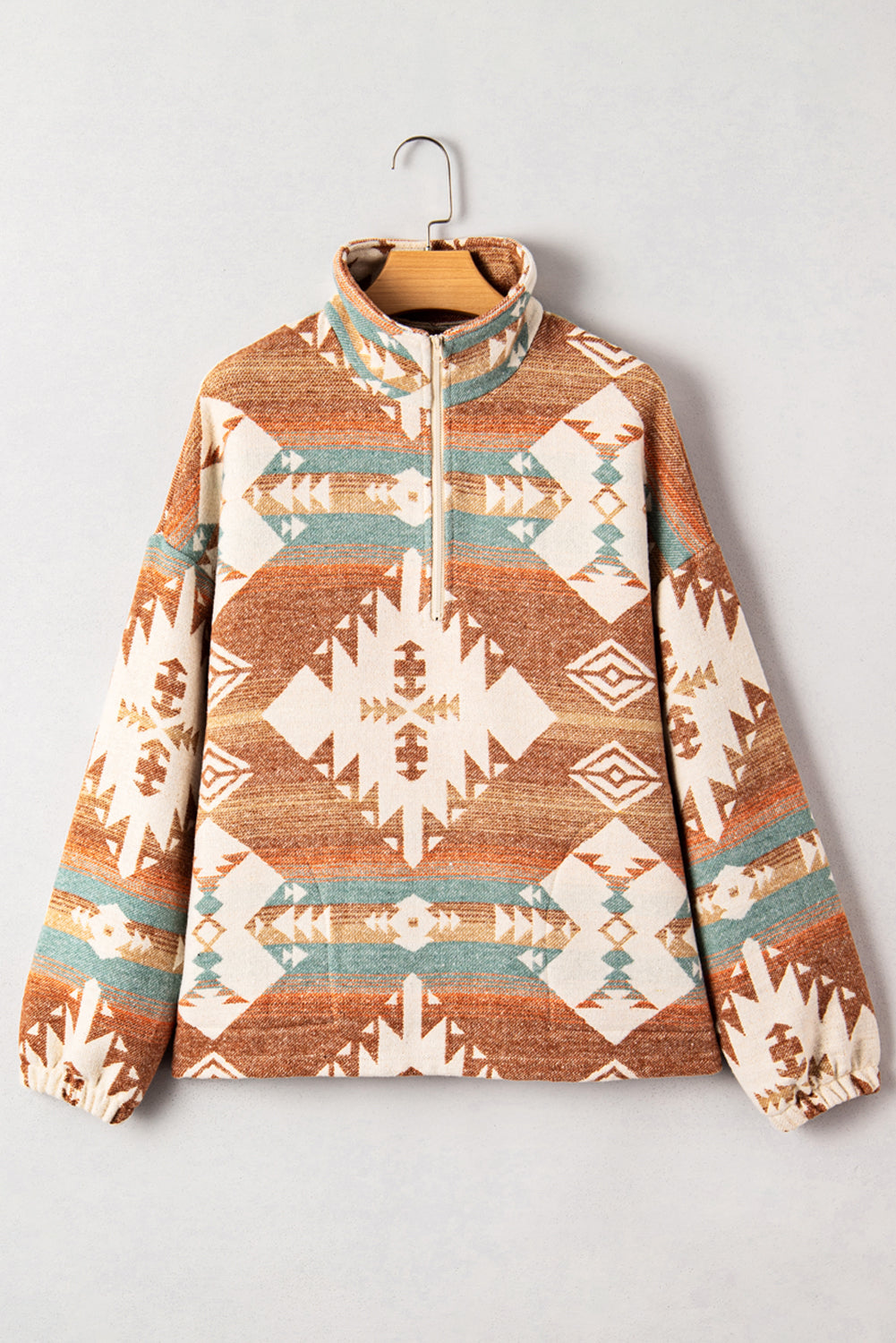 Khaki Aztec Half Zip Genser
