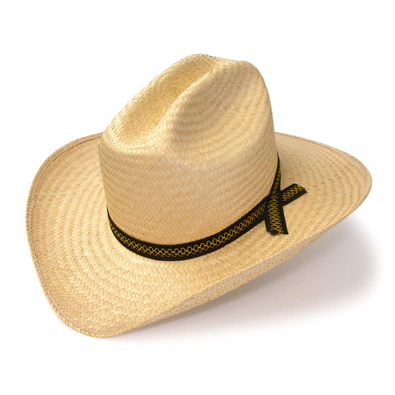 Natural Straw Western Cattleman Hat with Ribbon Hat Band - myk Stråhatt