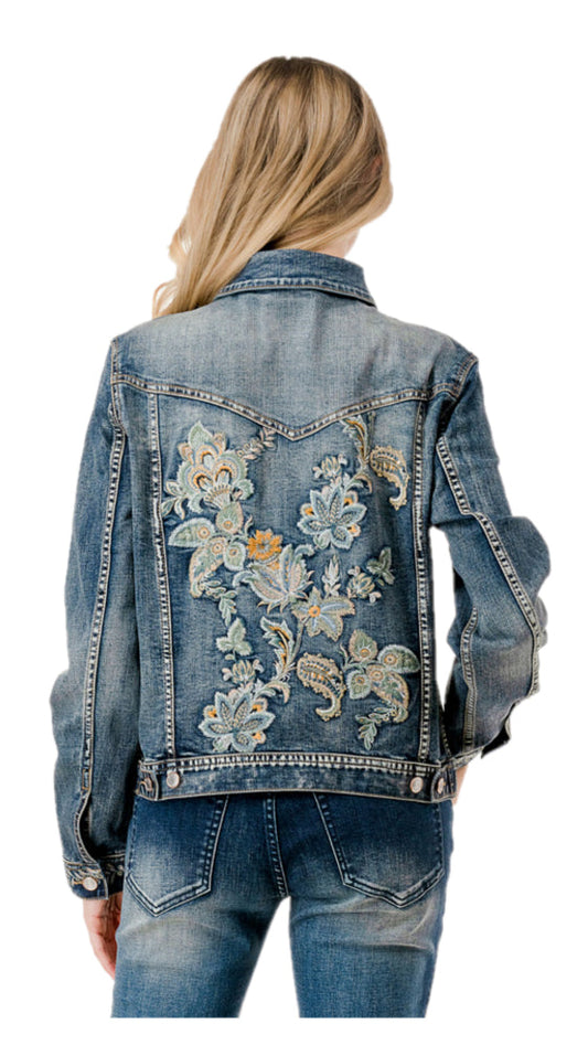 PÅ LAGER IGJEN - Grace in LA Floral Denim Jacket