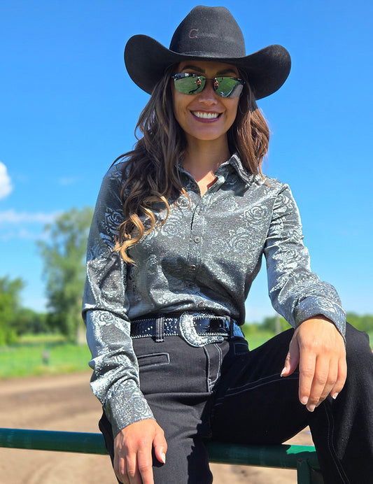 Chrome Silver Gray With Roses Cowgirl Tuff
