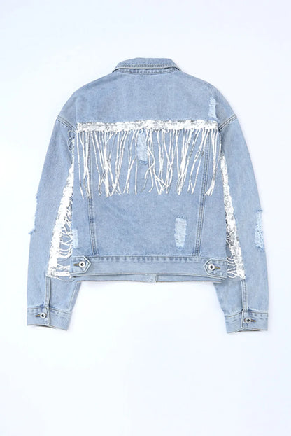 Washed Denim Frynse Jakke