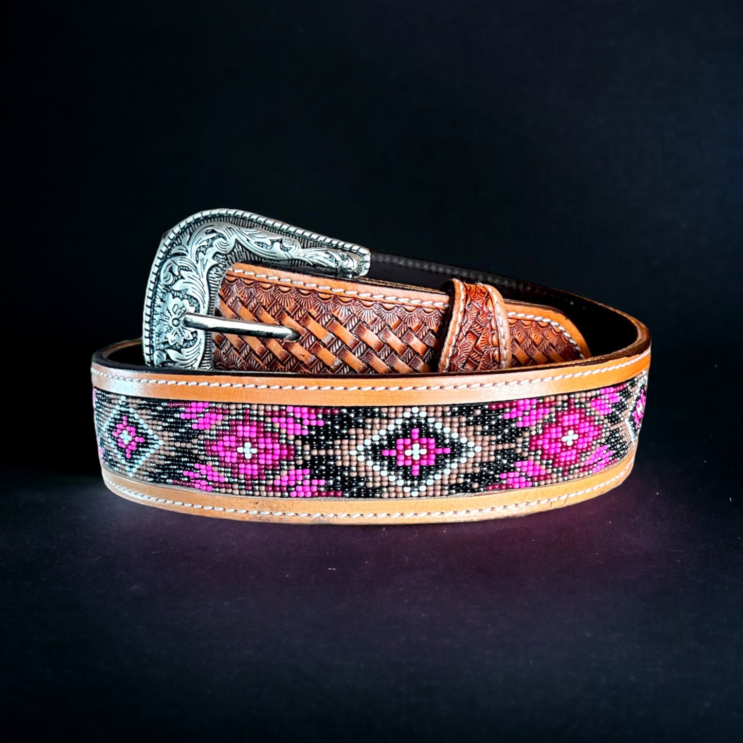 Pink Aztec Leather Belt