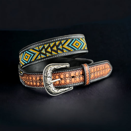 Orange Aztec Leather Belt