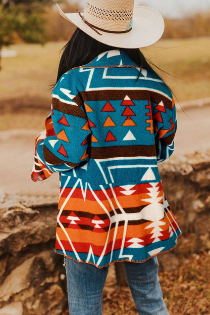 Blå Aztec Fleece Jakke