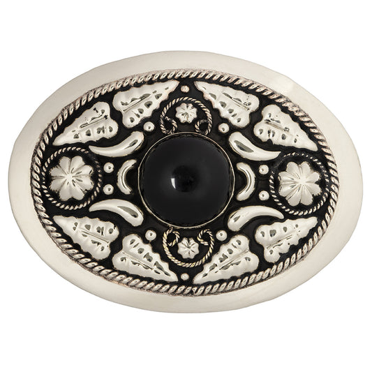 Onyx Stone German Silver Belt Buckle - Svart stein sølv beltespenne