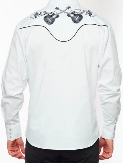 Men’s Western Cowboy Embroidery Shirt – Klassisk westernskjorte med gitar broderi