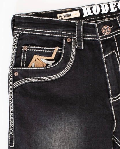 Men’s stretchy slim straight black jeans - Rodeo Clothing