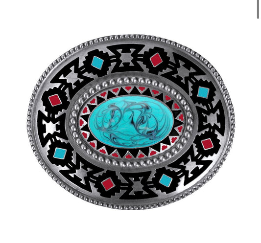 Laget i USA - Oval sørvestlig beltespenne med emaljefinish