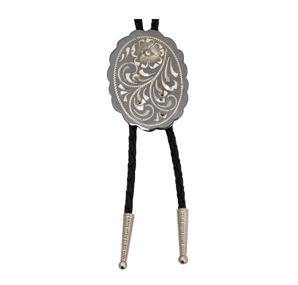 German Silver Bolo Tie - Gravert Blomster