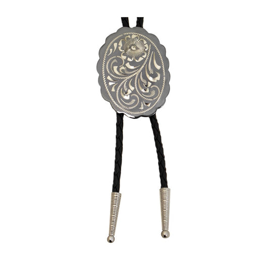 German Silver Bolo Tie - Gravert Blomster