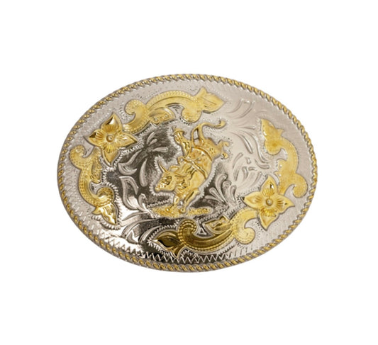 Gold & Silver Bull Riding Western Buckle