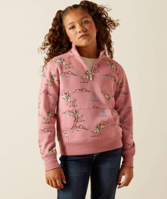 Bronc Scene Pink Half Zip
