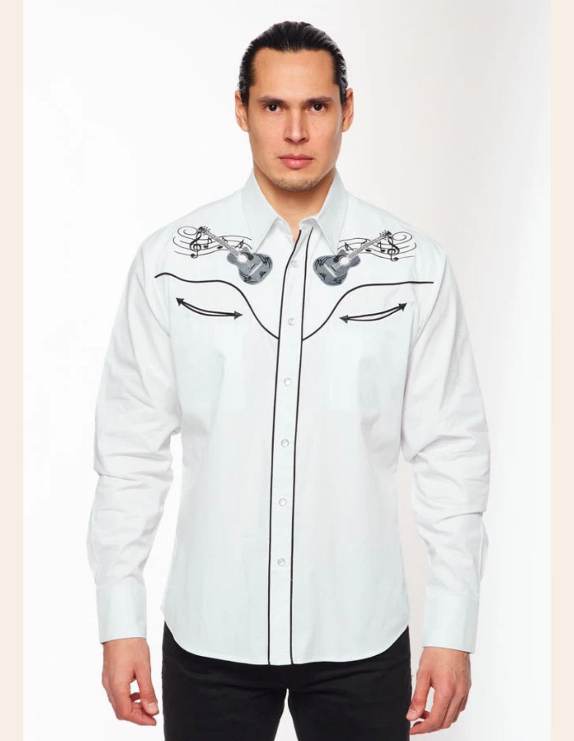 Men’s Western Cowboy Embroidery Shirt – Klassisk westernskjorte med gitar broderi