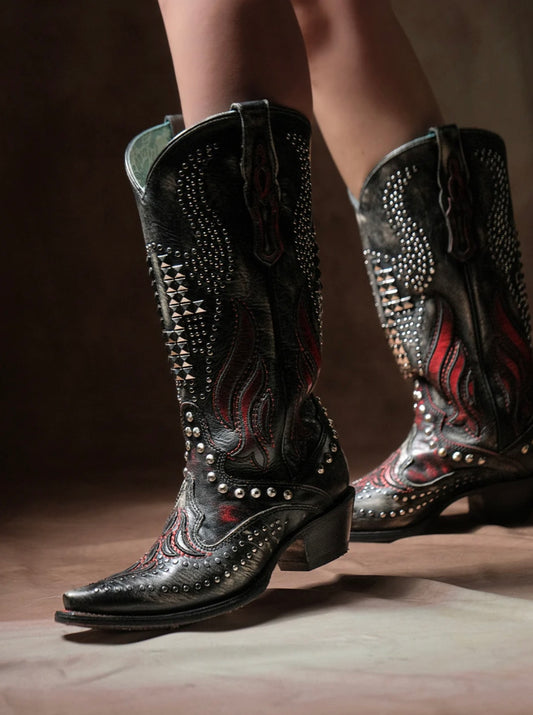 Black/Bone Overlay Embroidery Corral Boots