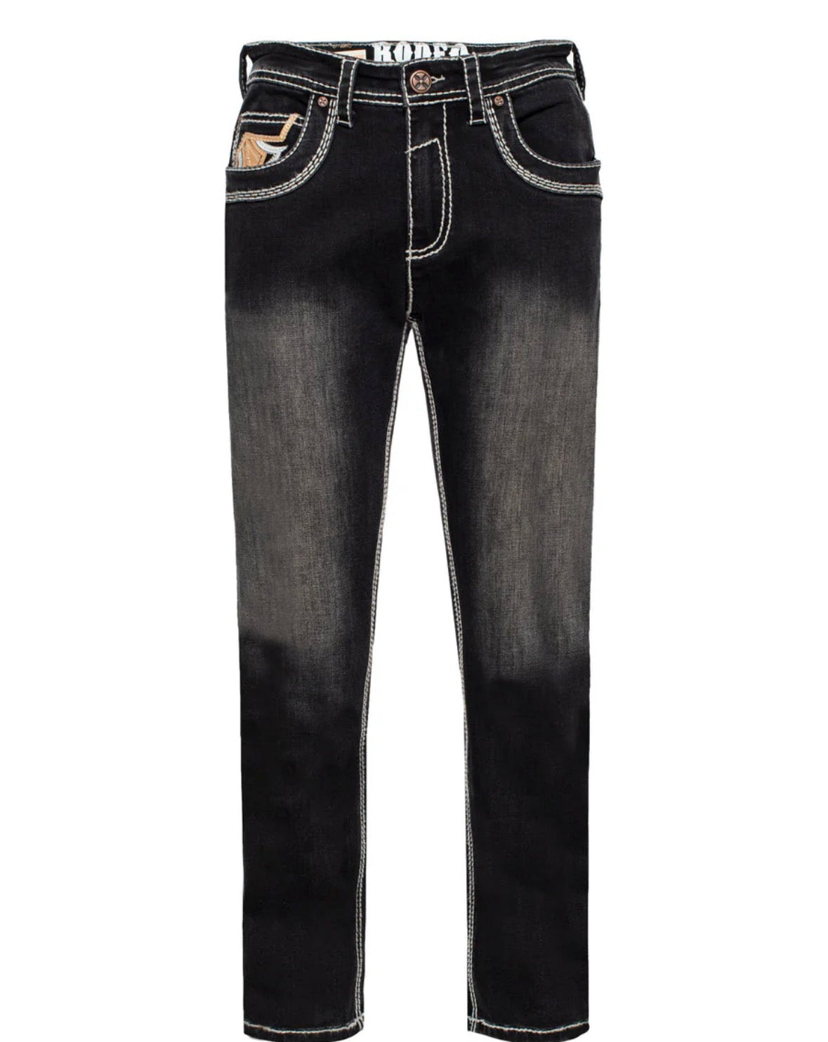 Men’s stretchy slim straight black jeans - Rodeo Clothing
