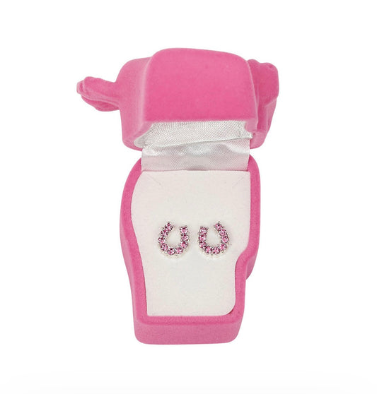 Rosa Rhinestone Hestesko-Øredobber – Ponyhode Gaveeske