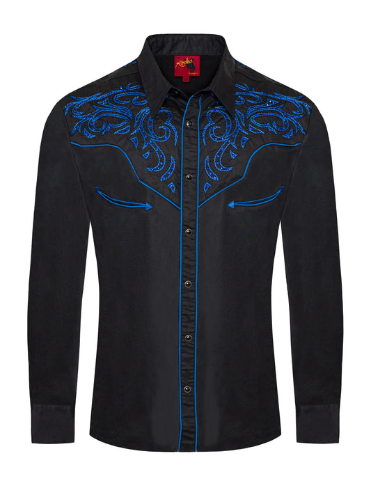 Brodert Western Skjorte Blå - Rodeo