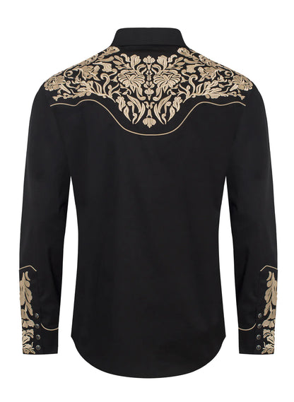 Men’s Western Cowboy Embroidery Shirt – Klassisk westernskjorte med rose motiv