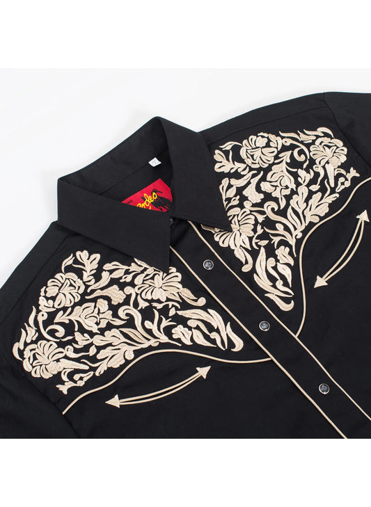 Men’s Western Cowboy Embroidery Shirt – Klassisk westernskjorte med rose motiv