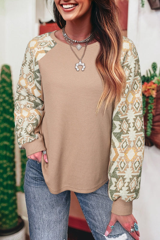 Beige Waffle Aztec Genser