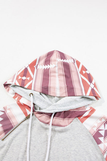 Beige Aztec Double Hood Hoodie
