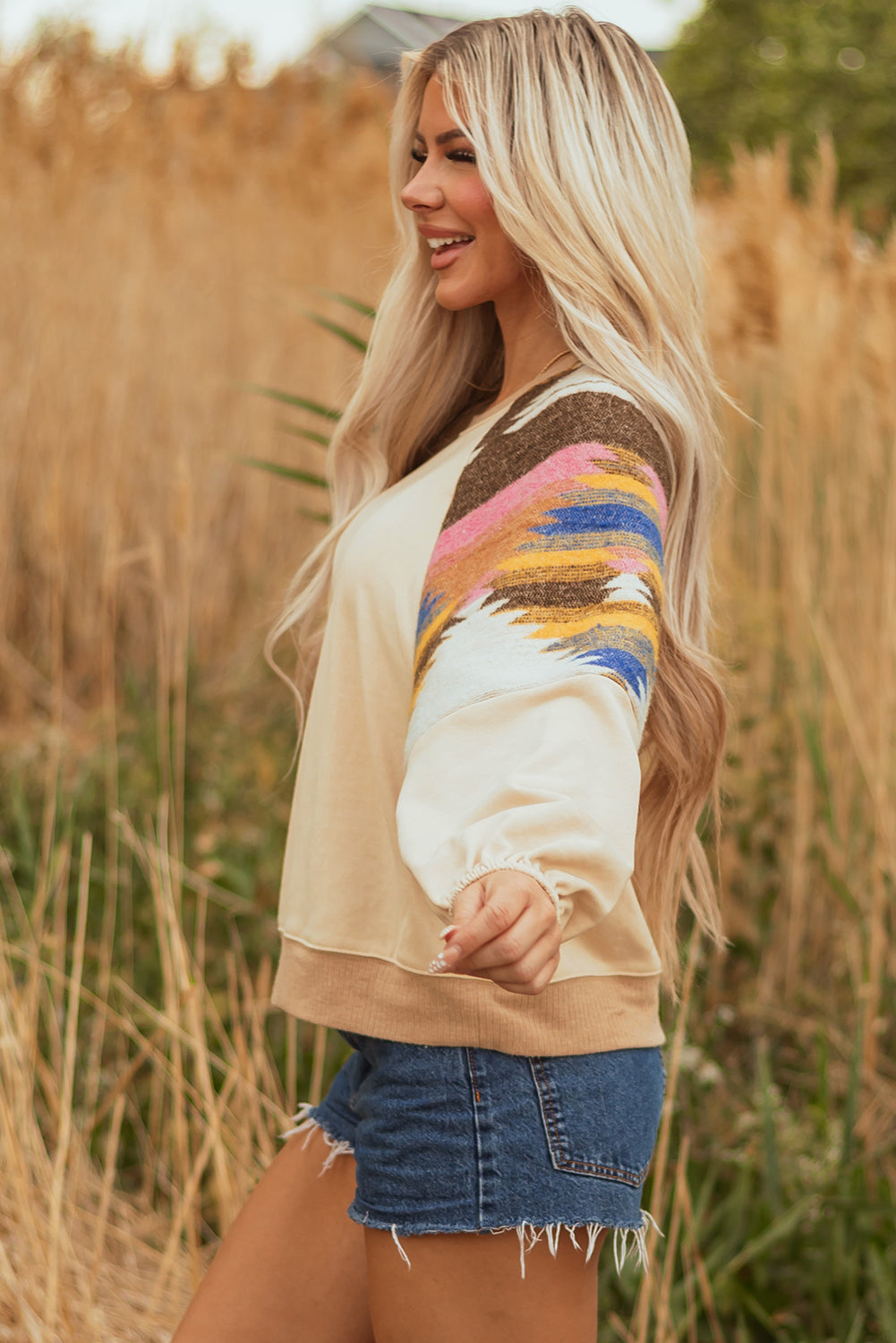 Beige Aztec Patchwork Genser