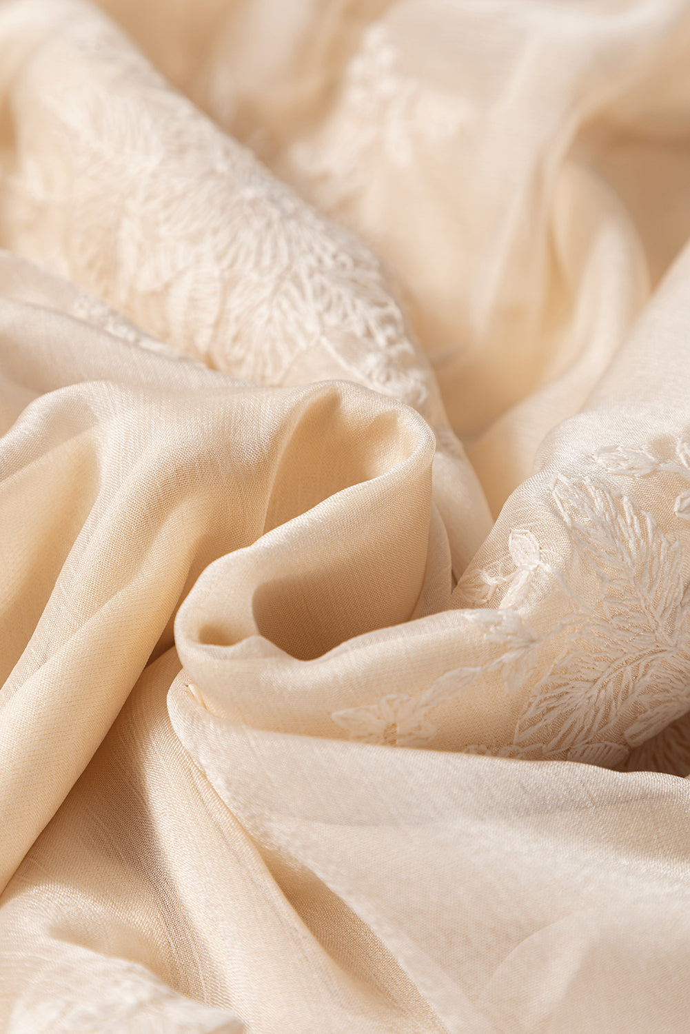 Beige Brodert Mesh Skjørt