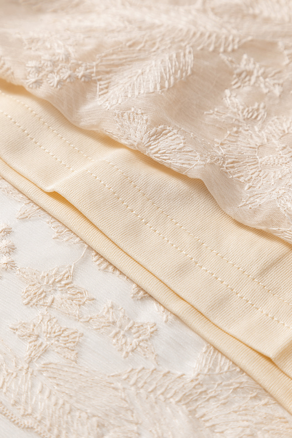 Beige Brodert Mesh Skjørt