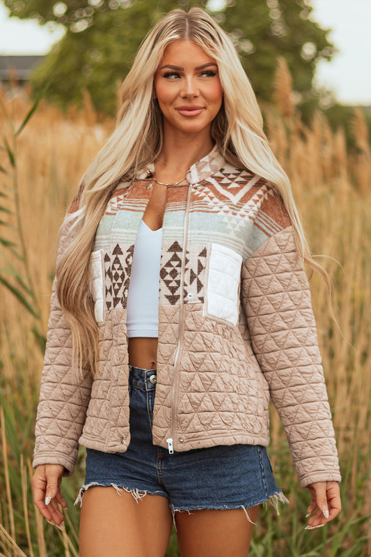 Beige Quilted Aztec Jakke