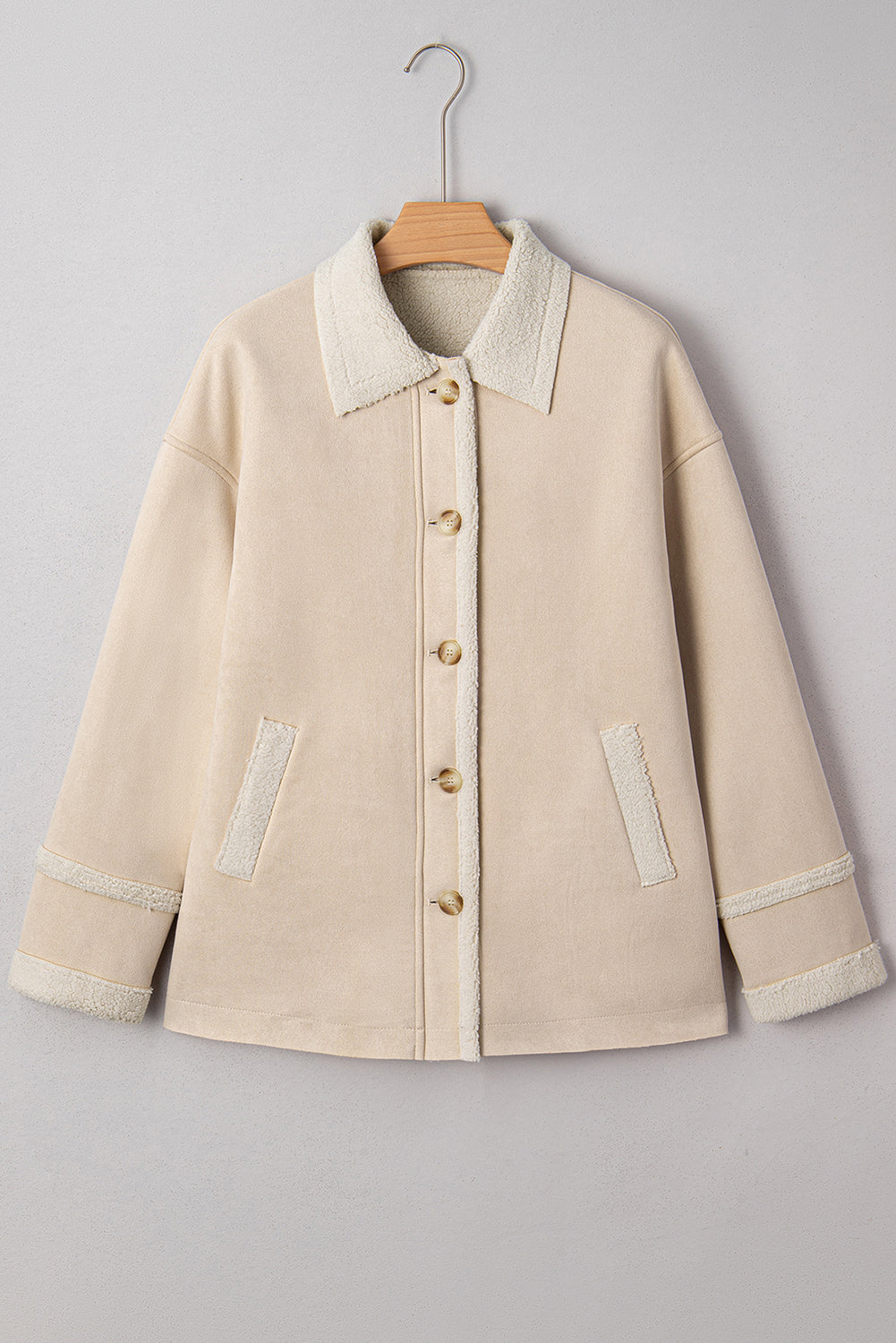 Beige Semsket Jakke med Fleecefôr