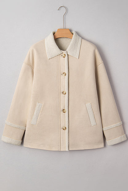 Beige Semsket Jakke med Fleecefôr