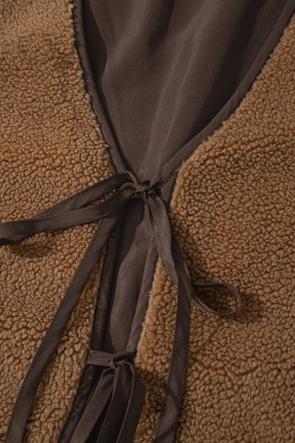 Beige Fleecevest med Knyting