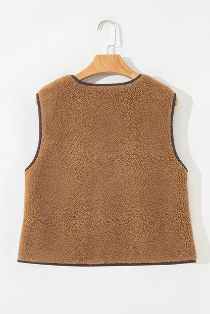 Beige Fleecevest med Knyting