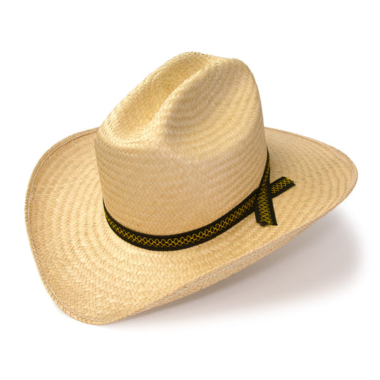 Natural Straw Western Cattleman Hat with Ribbon Hat Band - myk Stråhatt