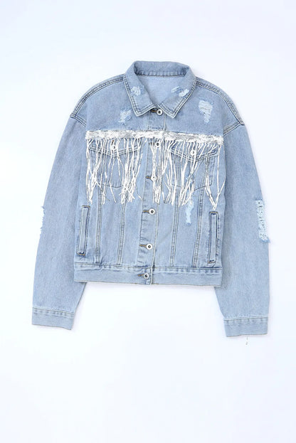 Washed Denim Frynse Jakke