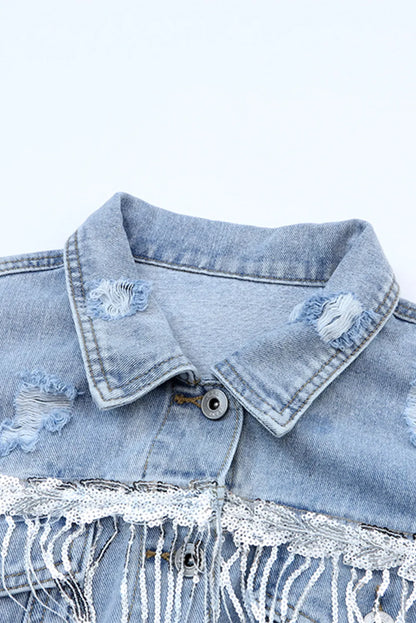 Washed Denim Frynse Jakke