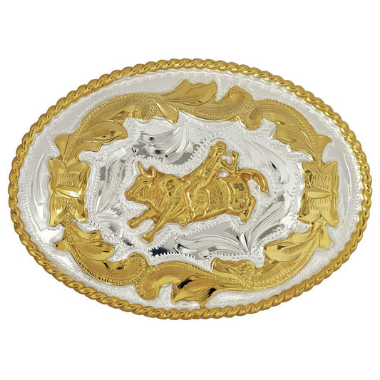 Bull Rider Silver Belt Buckle with Scroll Pattern - Sølv Beltespenne