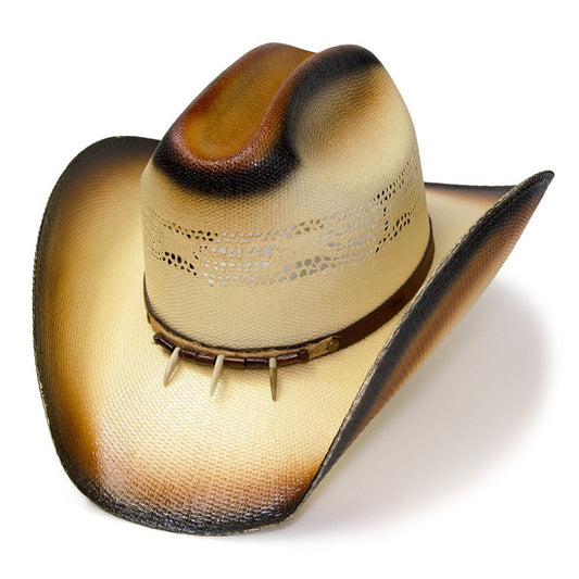 Brown & Beige Straw Western Cattleman Hat with Claw Hat Band - Brun og beige Stråhatt Cattleman