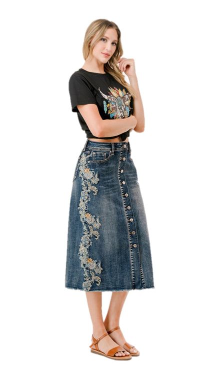 Grace in LA Floral Denim Skirt / Skjørt